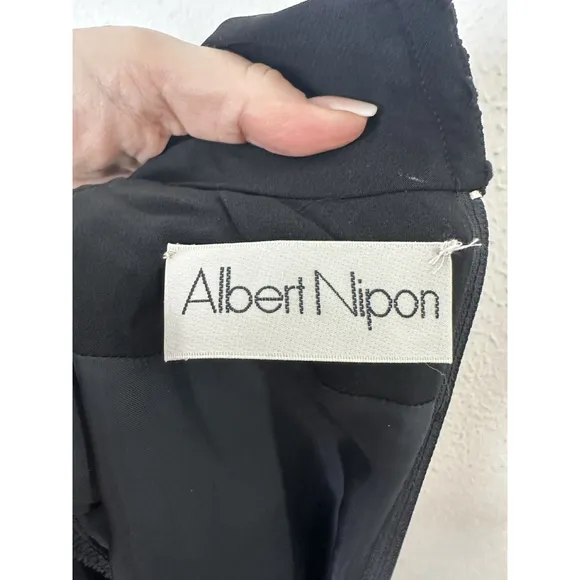 Vintage Albert Nipon Mock Neck Satin Stripe Midi Dress Size 4 Luxury Designer