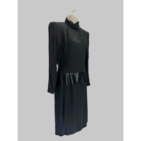 Vintage Albert Nipon Mock Neck Satin Stripe Midi Dress Size 4 Luxury Designer