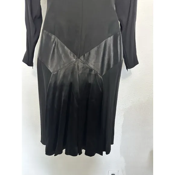 Vintage Albert Nipon Mock Neck Satin Stripe Midi Dress Size 4 Luxury Designer