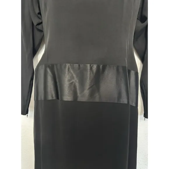 Vintage Albert Nipon Mock Neck Satin Stripe Midi Dress Size 4 Luxury Designer