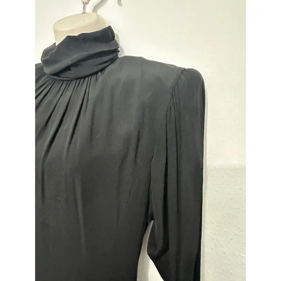 Vintage Albert Nipon Mock Neck Satin Stripe Midi Dress Size 4 Luxury Designer