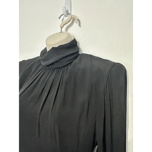 Vintage Albert Nipon Mock Neck Satin Stripe Midi Dress Size 4 Luxury Designer