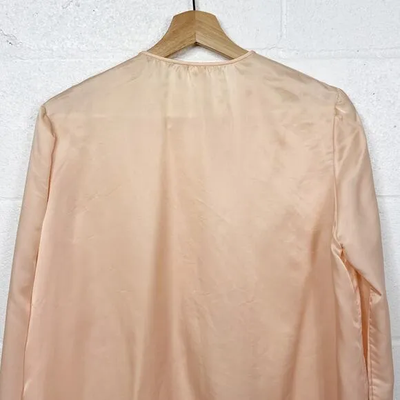 Vintage Christian Dior Pink Satin Lace Trim Pleated Blouse Tunic Dress Small