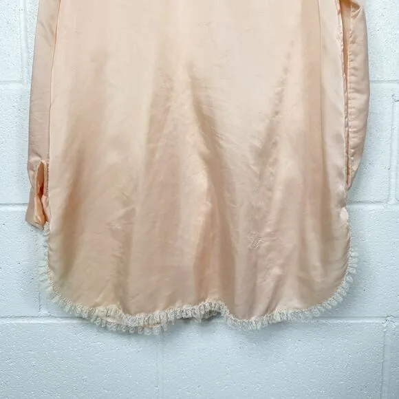 Vintage Christian Dior Pink Satin Lace Trim Pleated Blouse Tunic Dress Small