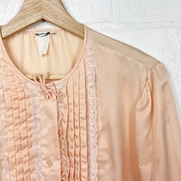 Vintage Christian Dior Pink Satin Lace Trim Pleated Blouse Tunic Dress Small