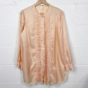 Vintage Christian Dior Pink Satin Lace Trim Pleated Blouse Tunic Dress Small