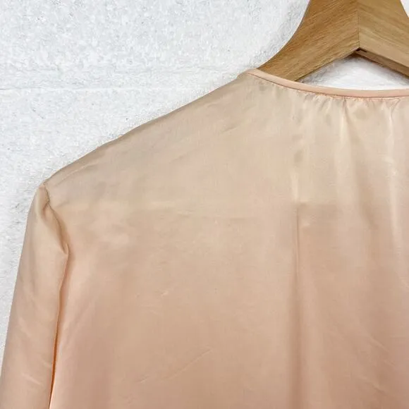 Vintage Christian Dior Pink Satin Lace Trim Pleated Blouse Tunic Dress Small