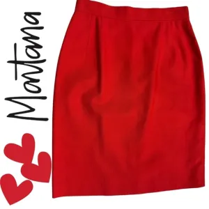 Vintage Claude Montana Paris Red Orange Pencil Skirt 4 Small 28” Valentine’s Day
