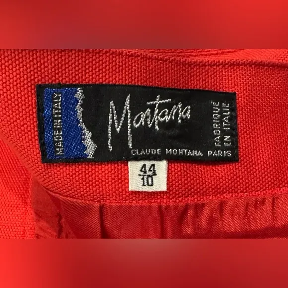 Vintage Claude Montana Paris Red Orange Pencil Skirt 4 Small 28” Valentine’s Day