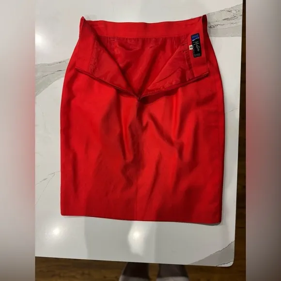 Vintage Claude Montana Paris Red Orange Pencil Skirt 4 Small 28” Valentine’s Day