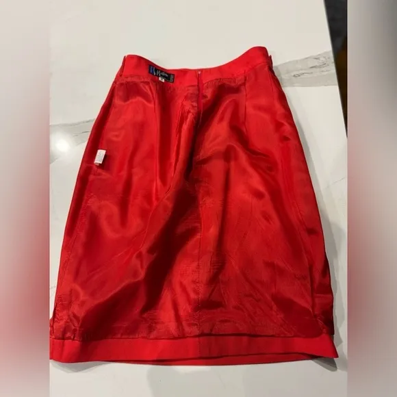 Vintage Claude Montana Paris Red Orange Pencil Skirt 4 Small 28” Valentine’s Day