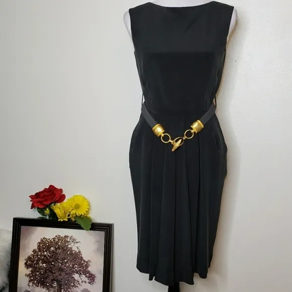 Vintage Dana Buchman Black Dress Wrap Silk Luxury Holiday Celeb Style Classic