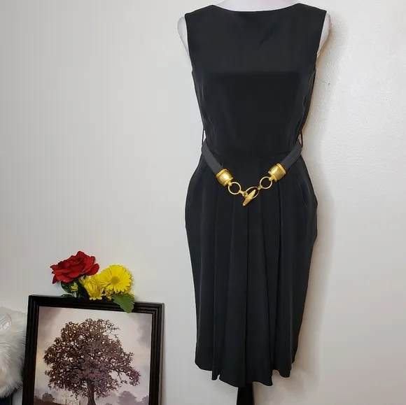 Vintage Dana Buchman Black Dress Wrap Silk Luxury Holiday Celeb Style Classic