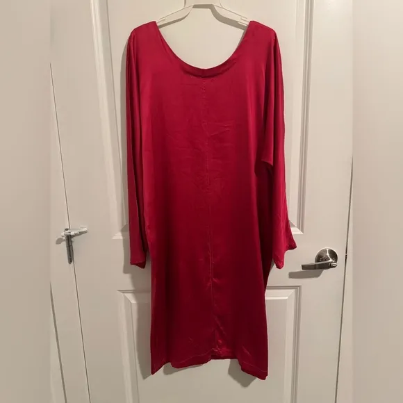 Vintage Dorman Silk Women Tunic Dress, long sleeve fuchsia loose fit dress. Sz M