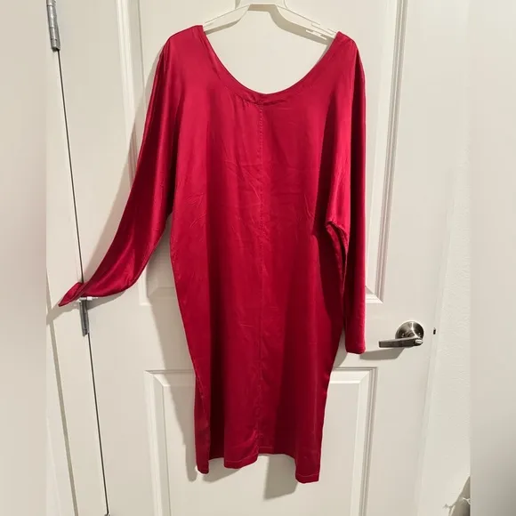 Vintage Dorman Silk Women Tunic Dress, long sleeve fuchsia loose fit dress. Sz M