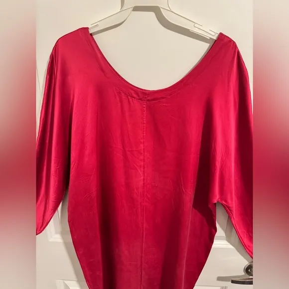 Vintage Dorman Silk Women Tunic Dress, long sleeve fuchsia loose fit dress. Sz M