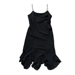 Vintage Dressbarn Dress Womens 14 Black Asymmetric Hem Fairy Grunge Goth Luxury