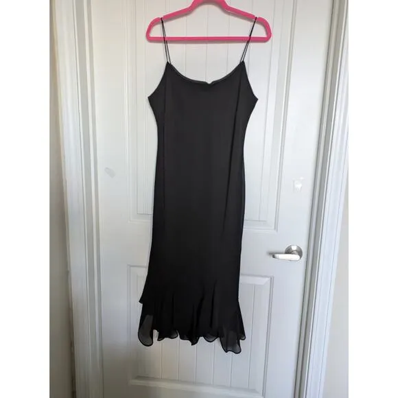 Vintage Dressbarn Dress Womens 14 Black Asymmetric Hem Fairy Grunge Goth Luxury