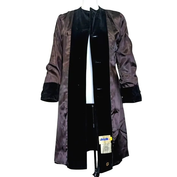 VINTAGE DRIZZLE COAT FEMININE LUXURY  BLK VELVET DRESS COAT SAKS FIFTH A…