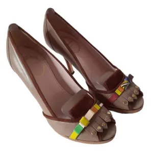 Vintage EMILIO PUCCI Heels Pumps Size‎ 6 Shoes Fringe Leather Tan Multicolor