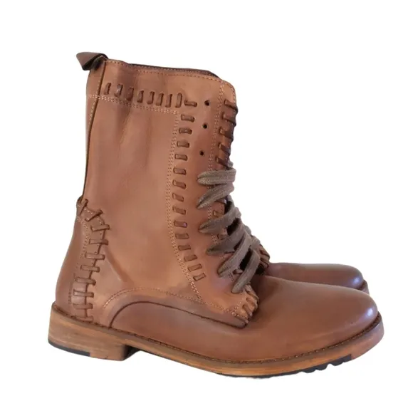 Vintage Foundry Sadie Combat Tan Leather Boots 6