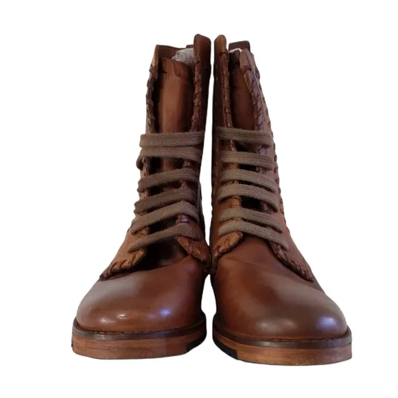 Vintage Foundry Sadie Combat Tan Leather Boots 6