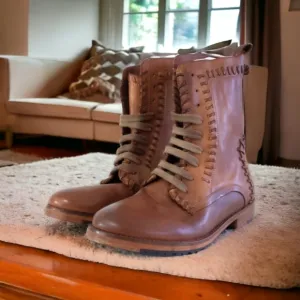 Vintage Foundry Sadie Combat Tan Leather Boots 6