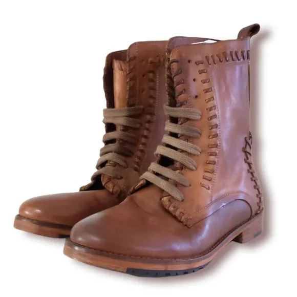 Vintage Foundry Sadie Combat Tan Leather Boots 6