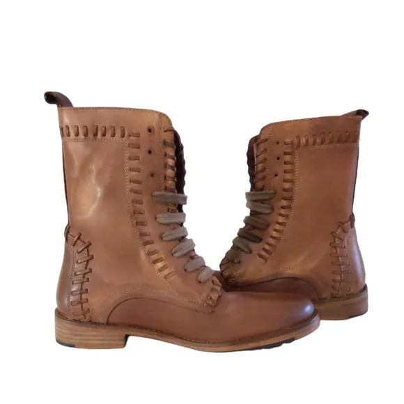 Vintage Foundry Sadie Combat Tan Leather Boots 6