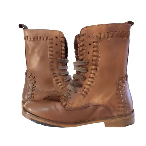 Vintage Foundry Sadie Combat Tan Leather Boots 6