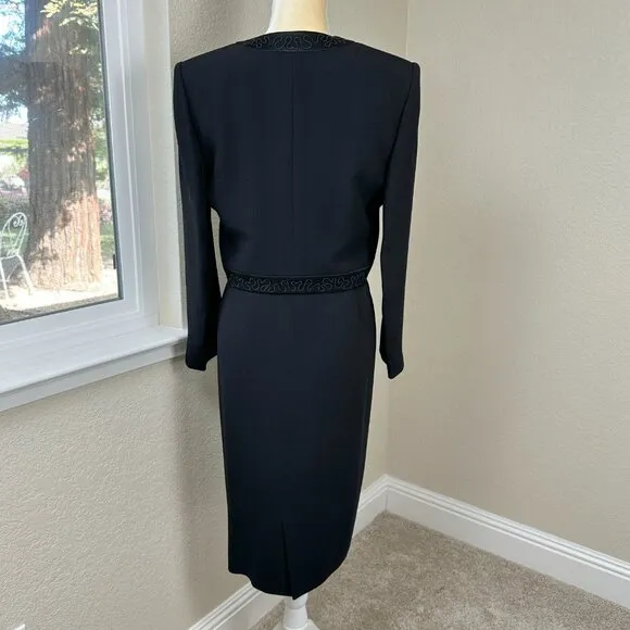 Vintage Givenchy Hi Formal Black Dress &amp; Jacket Women's 10 Luxury Minimalism