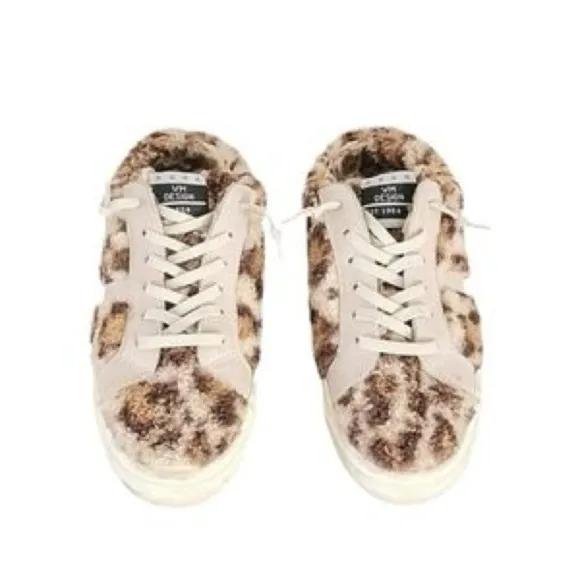 Vintage Havana Snuggle Leopard Fur &amp; Leather Sneaker Slippers 8.5