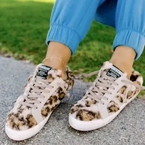 Vintage Havana Snuggle Leopard Fur &amp; Leather Sneaker Slippers 8.5