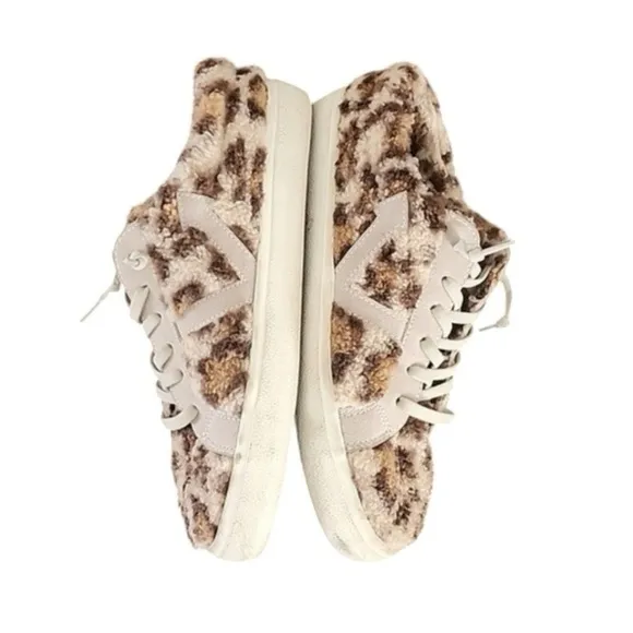 Vintage Havana Snuggle Leopard Fur &amp; Leather Sneaker Slippers 8.5