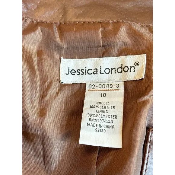 Vintage Jessica London Womens Jacket Sz 18 Leather‎ Button Up Classic Minimalist