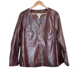Vintage Jessica London Womens Jacket Sz 18 Leather‎ Button Up Classic Minimalist