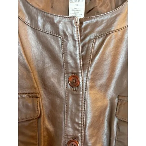 Vintage Jessica London Womens Jacket Sz 18 Leather‎ Button Up Classic Minimalist