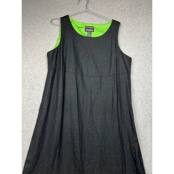 Vintage Linen Maxi Shift Dress Womens 16 Black Minimalist Sleeveless Casual
