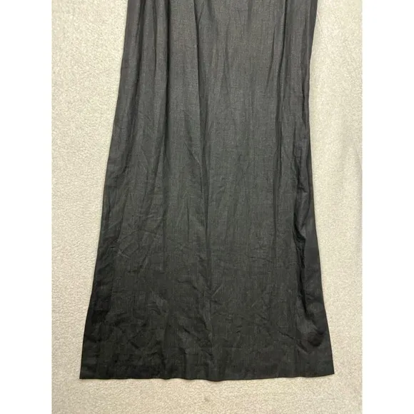 Vintage Linen Maxi Shift Dress Womens 16 Black Minimalist Sleeveless Casual