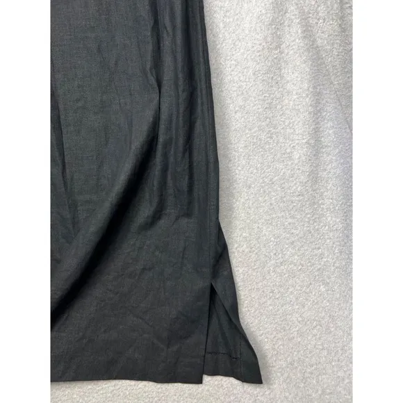 Vintage Linen Maxi Shift Dress Womens 16 Black Minimalist Sleeveless Casual