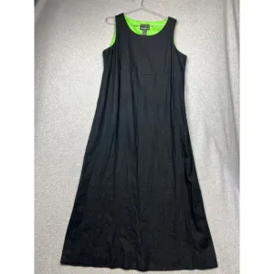 Vintage Linen Maxi Shift Dress Womens 16 Black Minimalist Sleeveless Casual