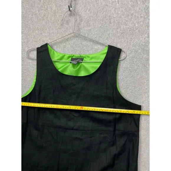Vintage Linen Maxi Shift Dress Womens 16 Black Minimalist Sleeveless Casual