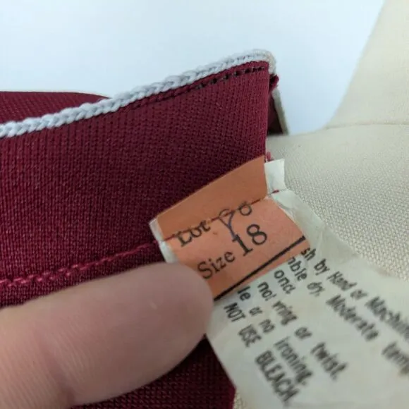 Vintage Midi Dress L 60s 70s Maroon Red Belted Tennis Preppy Minimalist Stripe
