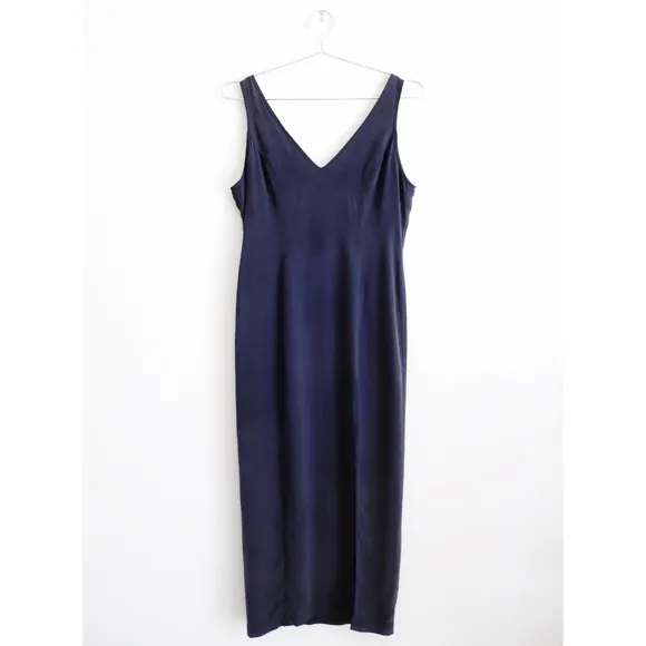 Vintage Minimalist Slate Blue Washed Silk Dress 10