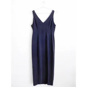 Vintage Minimalist Slate Blue Washed Silk Dress 10