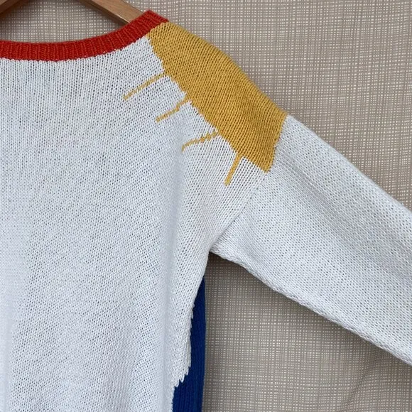VINTAGE Nautical Novelty Sweater Handknit Beach Scene Coastal Cool Prepp…