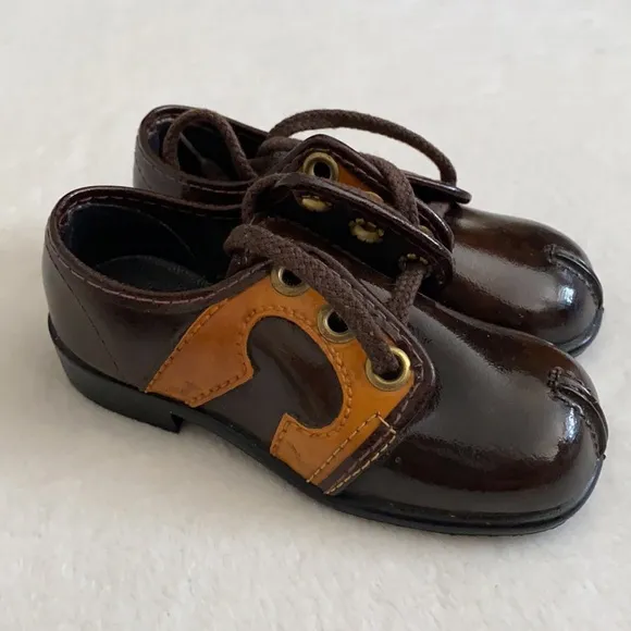 Vintage | Retro Saddle Oxford Lace Up Crown Heel Shoes Made in USA Brown (5)