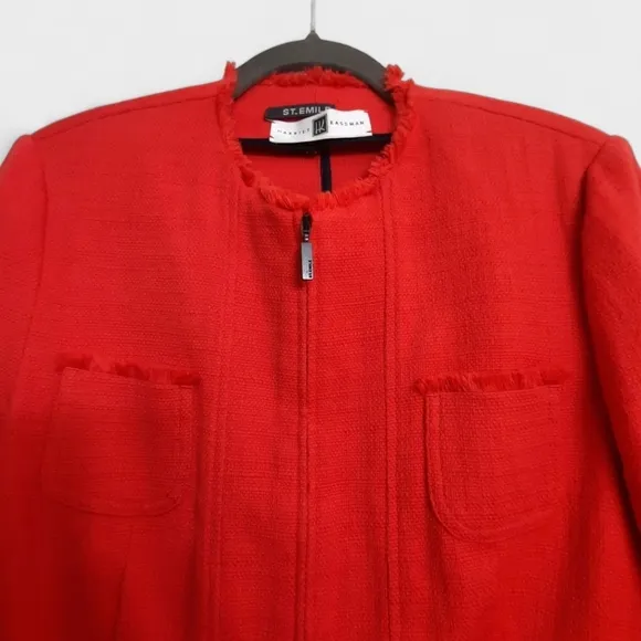 Vintage ST. EMILE for HARRIET KASSMAN Red Jacket Blazer Zip Fringe Patch Pocket