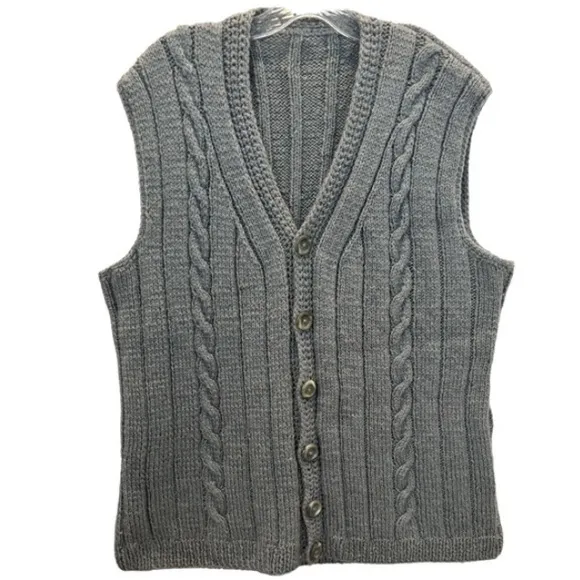 Vintage Sweater Vest Button Front Classic Boyfriend Cable Knit Size Large XLarge