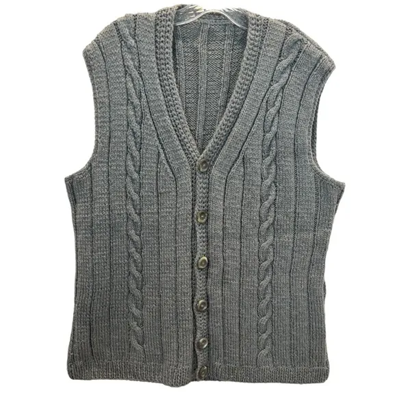 Vintage Sweater Vest Button Front Classic Boyfriend Cable Knit Size Large XLarge